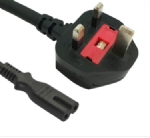 英國(guó)電源線 (UK電源) 帶保險(xiǎn)絲，注塑式大英插頭，IEC 60320 C7八字尾插座電源線, 定制長(zhǎng)度，BSI1363A，ASTA認(rèn)證