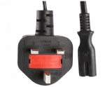 英國電源線 (UK電源) 帶保險絲，注塑式大英插頭，IEC 60320 C7八字尾插座電源線, 定制長度，BSI1363A，ASTA認證